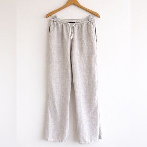 Brandy Melville 100% Linen Stripe Pants Beige White Adjustable Waist ONE SIZE